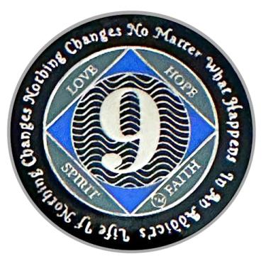 Imagem de (anos 1-55) Medalhão de 9 anos NA, prata, cor azul, coberto com epóxi, narcóticos anônimos (NA Medalhão de 9 anos)