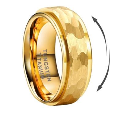 Imagem de TUTISS Anéis Fidget de Titânio de Tungstênio Giratório Prata/Preto/Dourado de 8 mm para Homens Mulheres Ansiedade Liberado Design Martelado Aliança de Casamento Bordas Degrau Ajuste Confortável, Metal