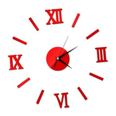 Imagem de LIFKICH Relógio de parede sem moldura, faça você mesmo, relógio de parede romano, espelhado, vermelho, 3D