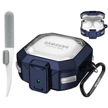 Imagem de Maxjoy Capa para Galaxy Buds Pro 2 compatível com Samsung Galaxy Buds 2 Pro 2022/Buds Pro/Buds Live/Buds 2 Capa/Galaxy Buds FE 2023, capa protetora transparente com chaveiro (bloqueio antiqueda), azul