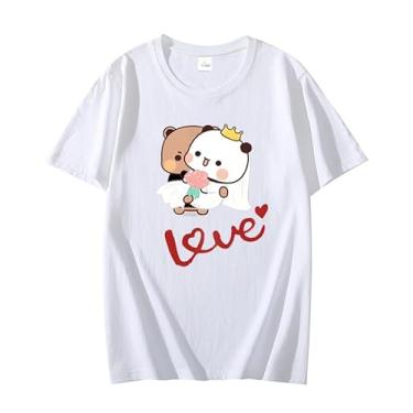 Imagem de Camiseta Fashion Love Panda Bear Print Proposal Surprise Dress Casual Unissex Manga Curta Gola Redonda, Branco, 3G