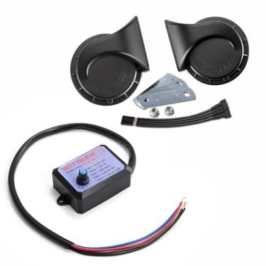 Imagem de FARBIN Buzina de carro 12 V variável 12 sons buzinas duplas de motocicleta elétrica com controlador de 12 tons para carro, motocicleta, caminhão, barco (buzina de caracol de 12 tons)