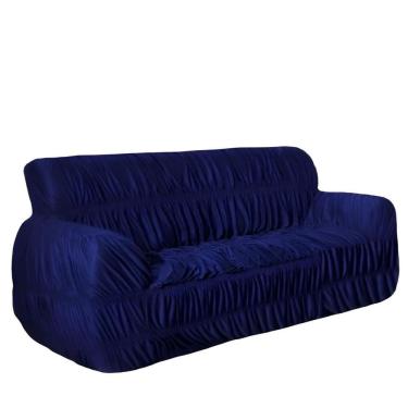 Imagem de Capa protetor sofa avulsa 3 lugares 21 elásticos luxo azul