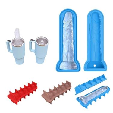 Imagem de Molde de cubo de gelo, bandeja de cubos de gelo, formas divertidas, bandeja de silicone para cubos de gelo, café, camiseta, suco, uísque gelado (azul, pequeno)