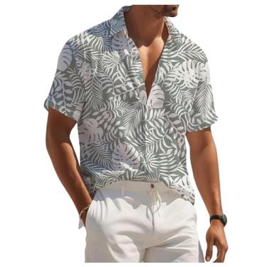 Imagem de WDIRARA Camisetas masculinas com estampa tropical de botão e gola e manga curta, Verde multicolorido, XXG