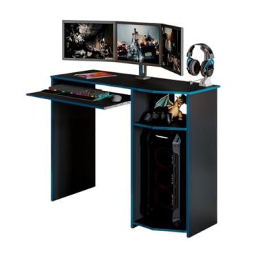 Imagem de Mesa Escrivaninha Gamer Para Computador Jogos Com Suporte Teclado e CPU - Duas Cores (Preto/Azul)