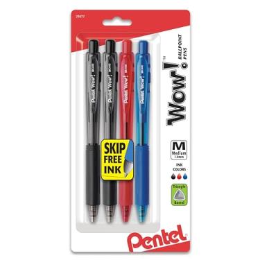 Imagem de Pentel WOW! Canetas esferográficas retráteis, linha média, tinta sortida, pacote com 4 (BK440BP4M1)
