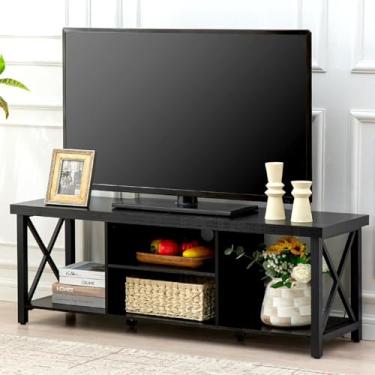 Imagem de GAZHOME Suporte de TV para TV de até 65 polegadas, armário de TV com armazenamento aberto, unidade de console de TV com prateleiras para sala de estar, sala de entretenimento, preto