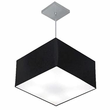 Imagem de Lustre Pendente Quadrado Cúpula Tecido 21/35x35 cm, Vivare Iluminação, Pendente4020 PR, Preto, Pequeno