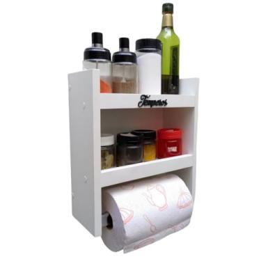 Imagem de Ricardo Prado Móveis - Prateleira MDF Multiuso De Parede Porta Tempero Condimentos Branca 2 Níveis Cozinha Área Gourmet