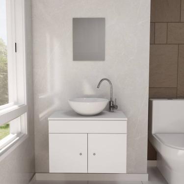 Imagem de Gabinete Armário para Banheiro com Pia Cuba 60cm Balcão Suspenso Branco