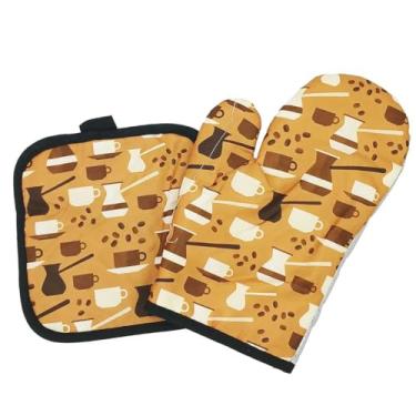 Imagem de Kit Luva Térmica + Pegador/Descanso de Panela Para Cozinha de Poliéster Para Manusear Panelas Travessas e Formas Quentes Estampada Para Forno Fogão e Churrasqueira de Segurança (Me Encafezei)