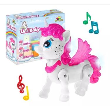 Imagem de Unicórnio Musical com Asas e Luzes, Pônei Branco, Anda com Som, Toca Música, Brinquedo Infantil