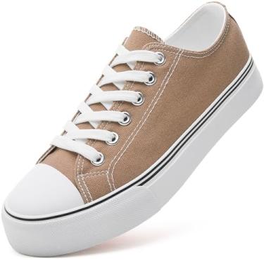 Imagem de ZGR Tênis feminino branco feminino, tênis de lona com cadarço, sapatos casuais de lona para caminhada, Marrom, 36