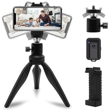 Imagem de Mini tripé de telefone, tripé de mesa LINKCOOL leve, suporte de telefone de viagem para iPhone, Samsung, câmera de celular Gopro Small DSLR com cabeça esférica de metal rotativa de 360° e suporte de