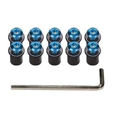 Imagem de Kit de parafusos de para-brisa de motocicleta, 10 peças, parafusos de montagem de corpo de pára-brisas de liga de alumínio para motocicleta, compatível com tampas de motocicleta, porcas e parafusos de carenagem (azul)