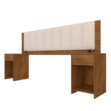 Imagem de Cabeceira Estofada Cama Queen Deinze Com Led Fre/bouclé Off Whit - M.a