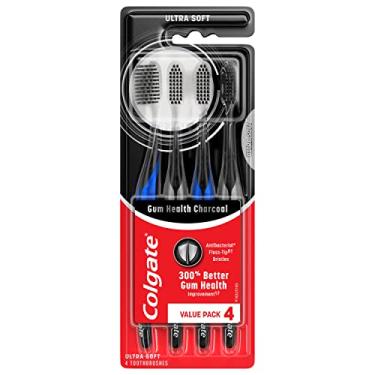 Imagem de Colgate Escova de dentes manual Gum Health Charcoal para adultos, ultramacia, 4 unidades (pacote com 1)