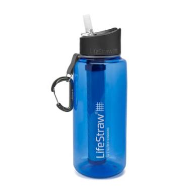 Imagem de LifeStraw Garrafa de filtro de água Go 1L com canudo de filtro integrado de 2 estágios para caminhadas, mochilões e viagens, azul