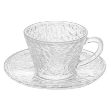 Imagem de Xícara P/Chá C/Pires de Cristal Martelado Petra Transparente 180ml Lyor