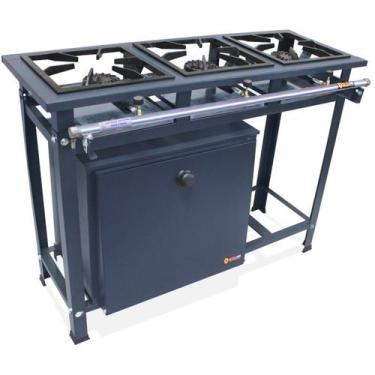 Imagem de Fogão Industrial 3 Bocas Alta Pressão P7 com Forno 66L Tampa Pintada M