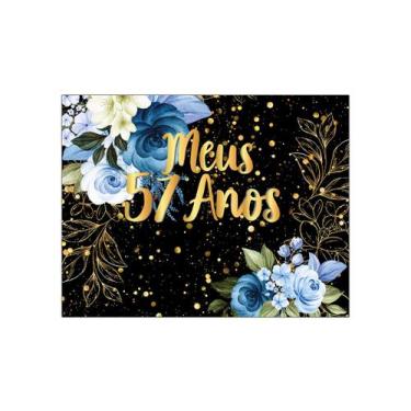 Imagem de Painel de Festa Horizontal 1,55 X 1,20 - Meus 57 Anos Floral Azul Efei