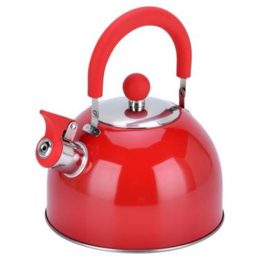 Imagem de Chaleira Inox Apito 2 Lt  Luxo Fogão Indução Gás Vermelha - Losan