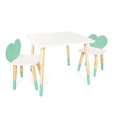 Imagem de Kit Mesa e 2 Cadeiras Infantil Coração - Eita Casa Perfeita, Verde Cla