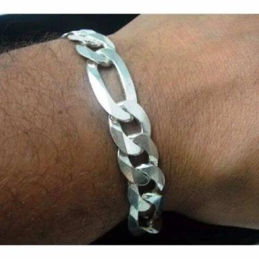 Imagem de Pulseira Masculina Italiana 3 Em1 Figaro Grossa Em Prata 925 - DR JOIA