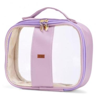 Imagem de Bolsa Necessaire Grande Organizadora Transparente Lilás Guardar Maquia