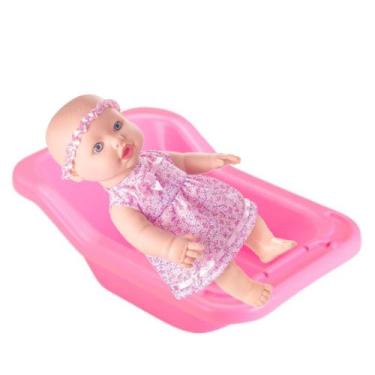 Imagem de Kit Hora do Banho Boneca Sapekinha Menina C/ Banheira Rosa - Monte Líb