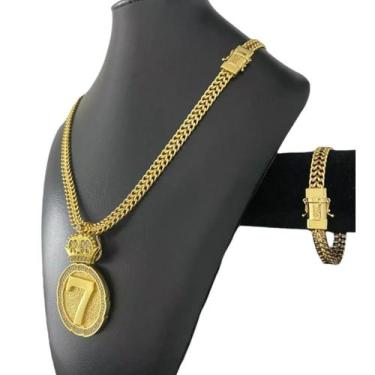 Imagem de Kit Lacraia 10mm + Pingente 7 - Banhado a Ouro 18k - ToJoia18k