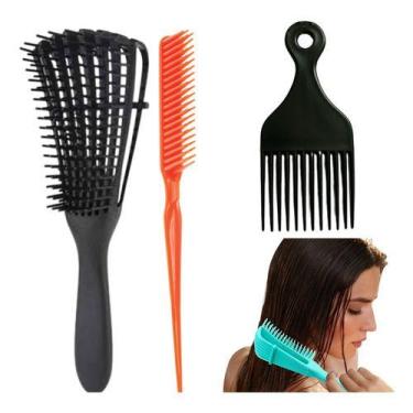 Imagem de Kit Escova Polvo Cacho + Pente 3 Fileiras Fitagem Ponta Fina + Pente G