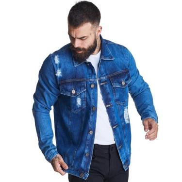 Imagem de Jaqueta Jeans Masculina HNO Destroyed 4 Bolsos Azul - HNO Jeans, M