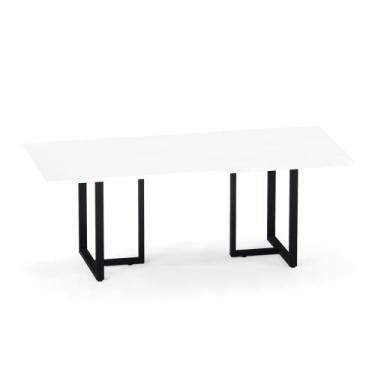 Imagem de Mesa de Reunião Retangular Tubular P25 Pandin 2,6 M Branco e Preto