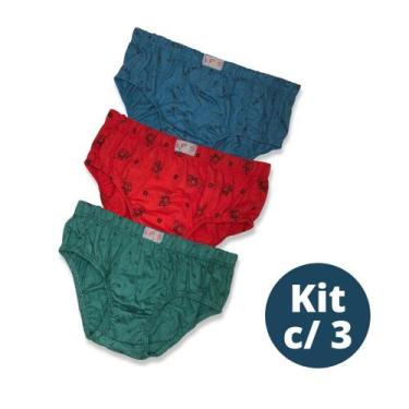 Imagem de Kit c/ 3 Cueca Slip Infantil de Algodão Estampado Lipys, M