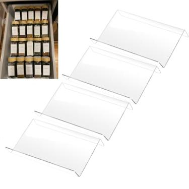 Imagem de COXWANG Porta-temperos de cozinha de acrílico, organizador de especiarias de acrílico, bandeja de temperos de cozinha para gaveta/bancada, 4 camadas, organize e exiba seus temperos e temperos (frascos
