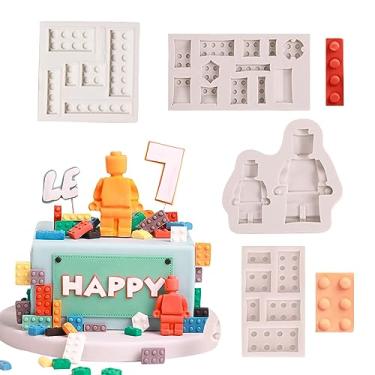 Imagem de Growtail 4 peças de molde de fondant robôs para decoração de bolos, moldes de silicone para molde de blocos de construção de chocolate