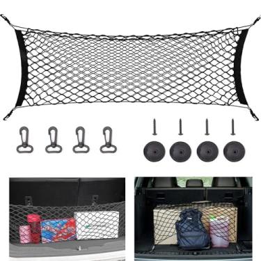 Imagem de Rede de carga resistente ajustável com elástico Aochol – Organizador de carga traseira de carro de nylon – para carro, SUV, caminhão – Preto