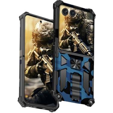 Imagem de Fofvccv Capa camuflada para Motorola Razr Plus 2024 / Razr 60 Pro com suporte embutido, capa resistente à prova de choque de grau militar para Moto Razr+ Plus 2024/Razr 60 Pro Camo Azul