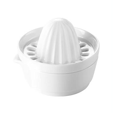 Imagem de Sizikato Espremedor manual de porcelana branca para casa com limão e laranja.