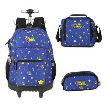 Imagem de Kit Mochila Carrinho Estojo E Lancheira Super Mario - Luxcel