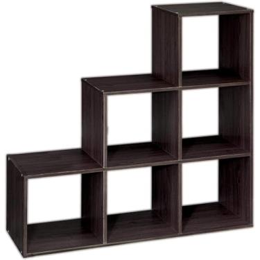 Imagem de Prateleira de livros Organizador de 6 cubos Prateleira de madeira Estante aberta 3-2-1 Prateleira de armazenamento Cubo Marrom escuro Prateleiras de livros (cor: marrom