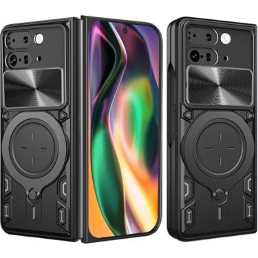 Imagem de Fofvccv Capa dobrável para Google Pixel 9 Pro com capa deslizante para câmera e suporte magnético giratório, capa protetora à prova de choque de grau militar para Google Pixel Fold 2 5G 2024 JS preta