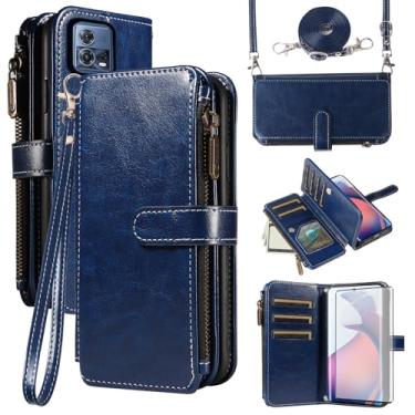 Imagem de Asuwish Capa de telefone para Motorola Edge 30 Fusion/Moto S30 Pro 5G capa com protetor de tela de vidro temperado e cordão com zíper carteira porta-cartão suporte suporte acessórios para celular 2022
