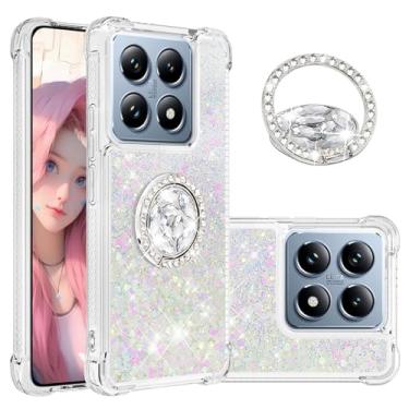 Imagem de CCSmall Capa feminina com glitter transparente para Xiaomi 14T Pro, areia movediça líquida, brilhante, com anel de diamante, capa para Xiaomi 14T / 14T Pro 5G LSZ colorida