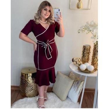 Imagem de Vestido Plus Size Viés Transpassado Moda Feminina Evangélica - Miss Fl