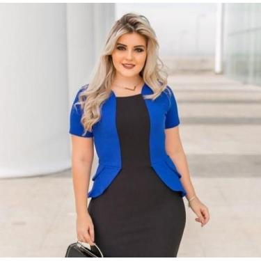 Imagem de Vestido Midi Peplum Blazer Moda Feminina Evangélica - Miss Flower, Azu