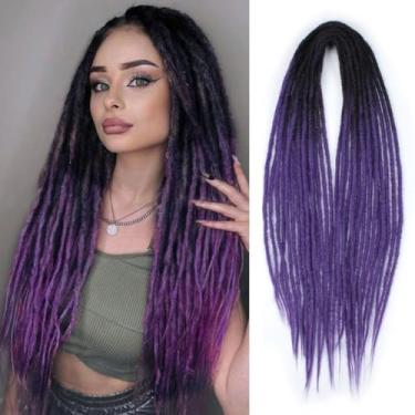Imagem de Extensões de Dreadlock Sintético Roxo Ombre de 60,96 cm de 0,64 cm, Dreads Falsos Macios 15 Pçs de Dreadlocks de Extremidade Dupla para Mulheres