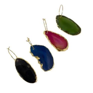 Imagem de Kit 4 Marcadores de Taça Chapa de Ágata Banhado à Ouro - Charm Decor